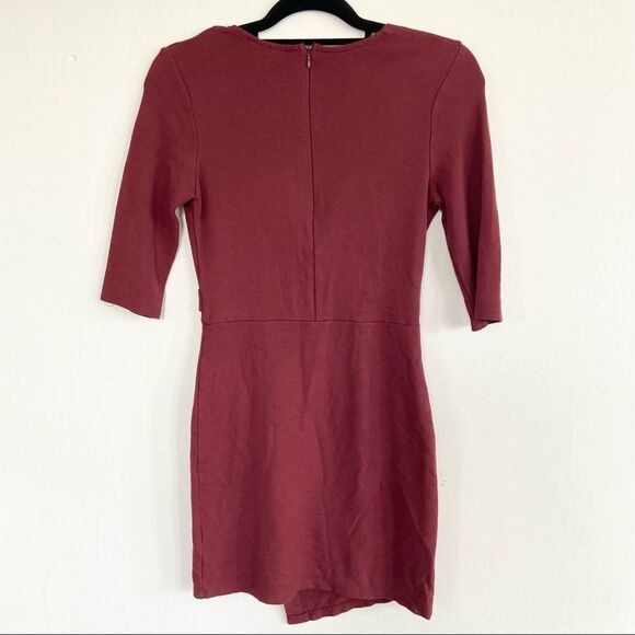 Topshop Dress Faux Wrap Maroon Bodycon Mini Size 2 - Picture 3 of 6